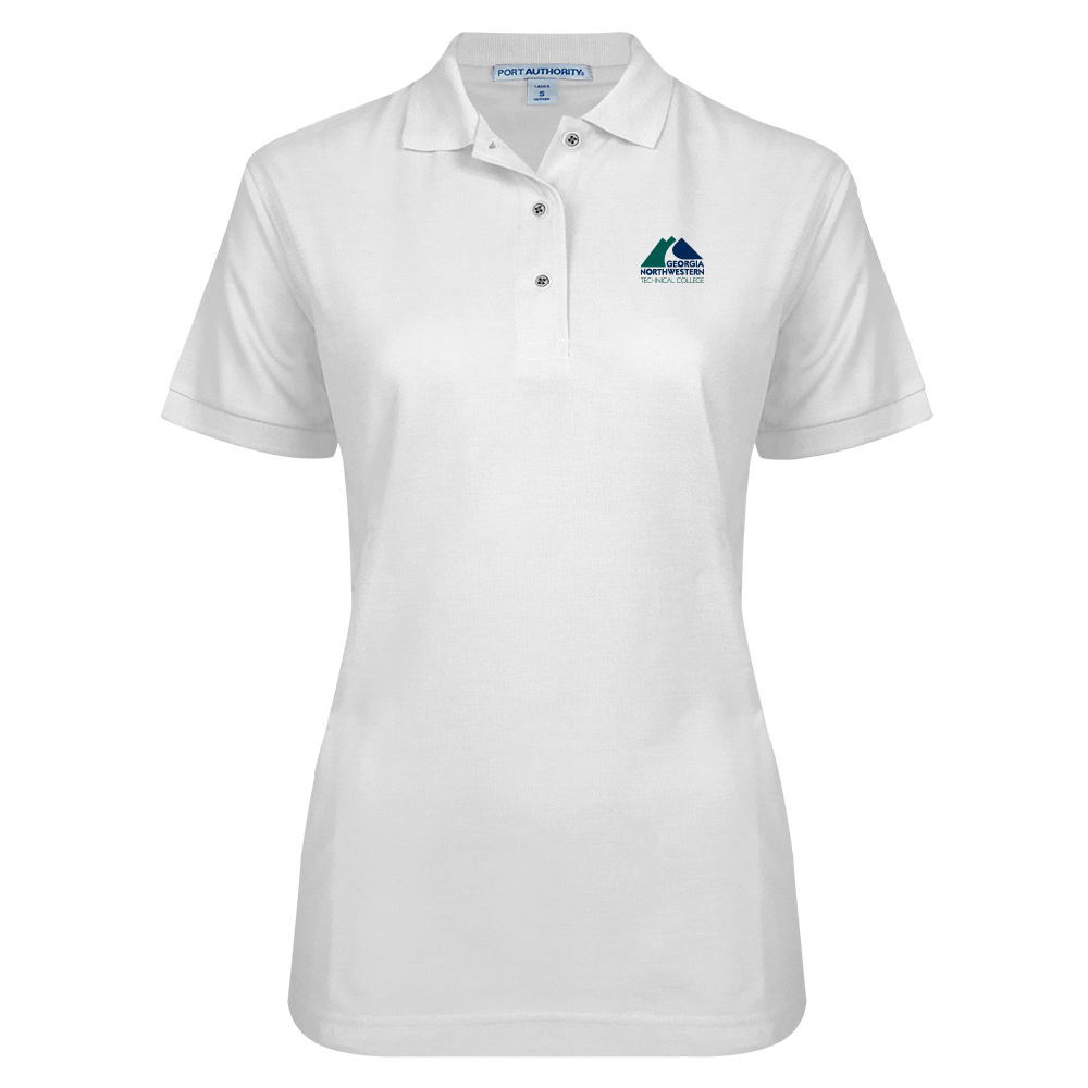 Georgia Northwestern Tech Womens Silk Touch White Pique Polo GNTC Primary Mark