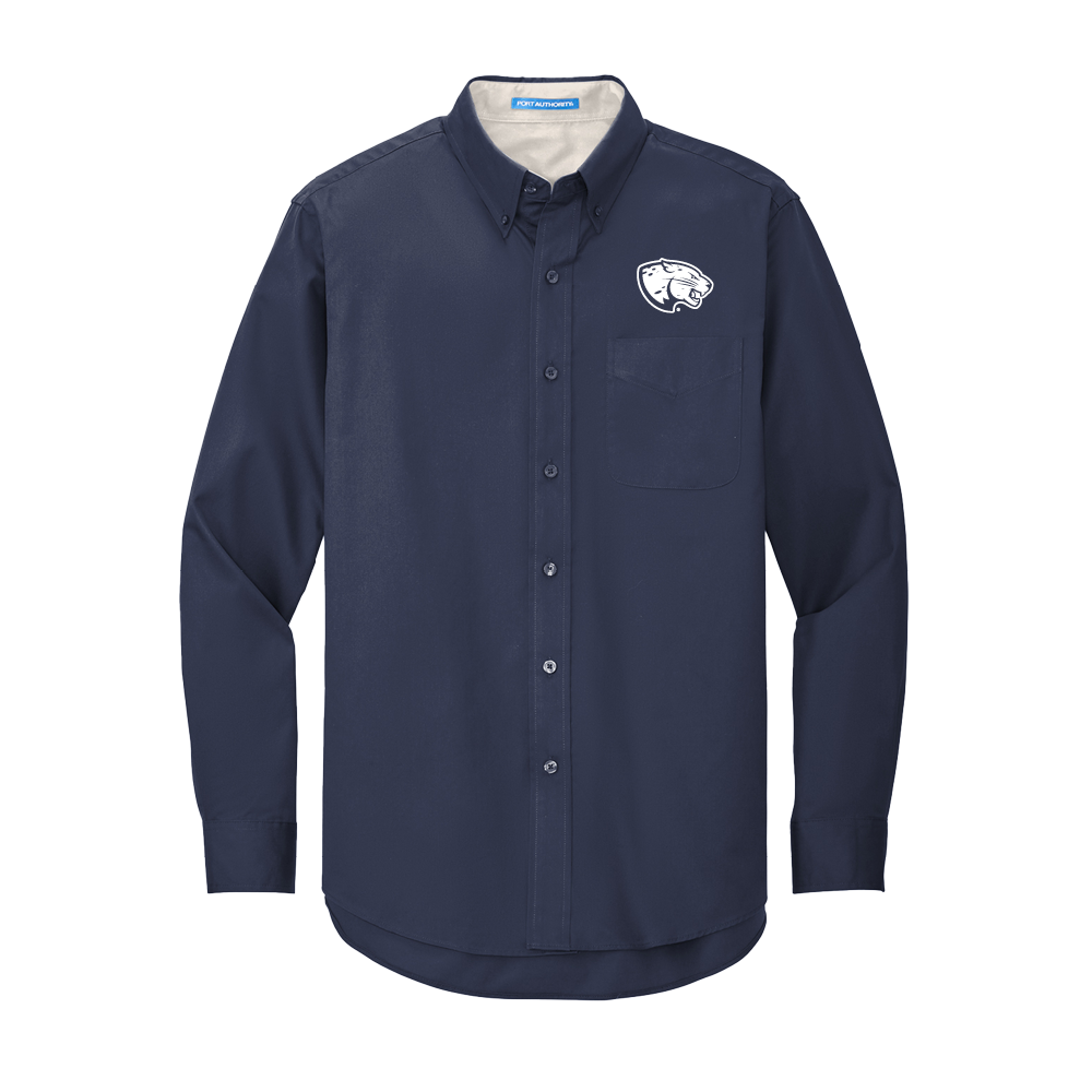 Augusta Jaguars Navy Twill Button Down Long Sleeve- Jaguar Head