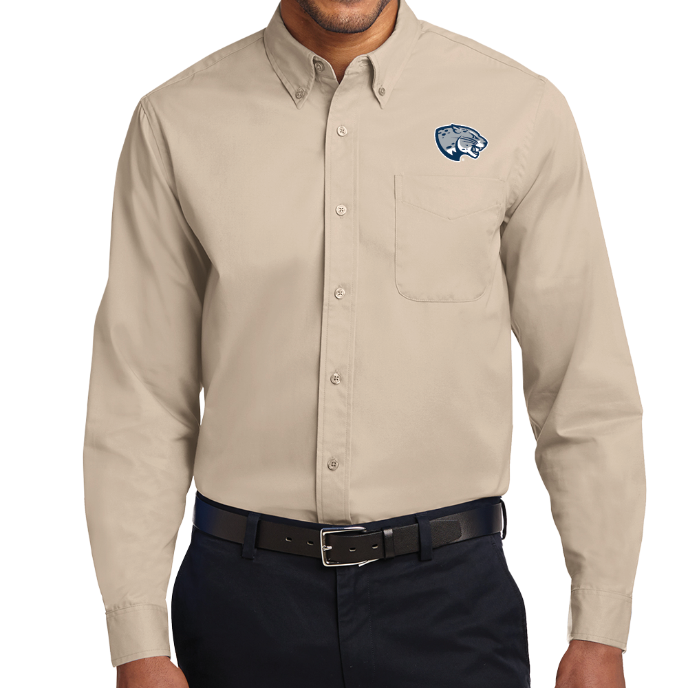 Augusta Jaguars Khaki Twill Button Down Long Sleeve- Jaguar Head