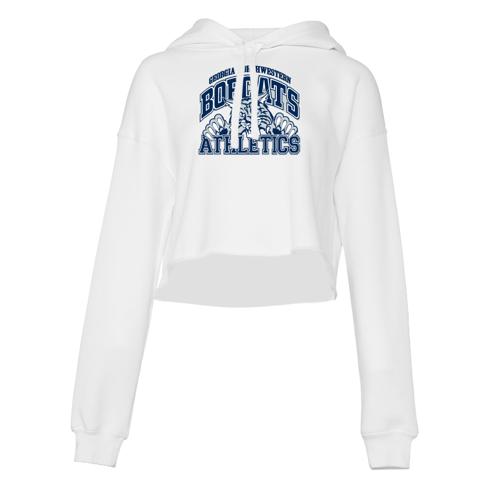 GNTC Bella + Canvas Womens White Cropped Fleece Hood GNTC Athletics with Claws