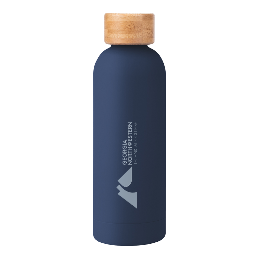 GNTC Blair Navy Stainless Steel Bottle w/ Bamboo Lid 17 oz GNTC Horizontal Mark Engraved