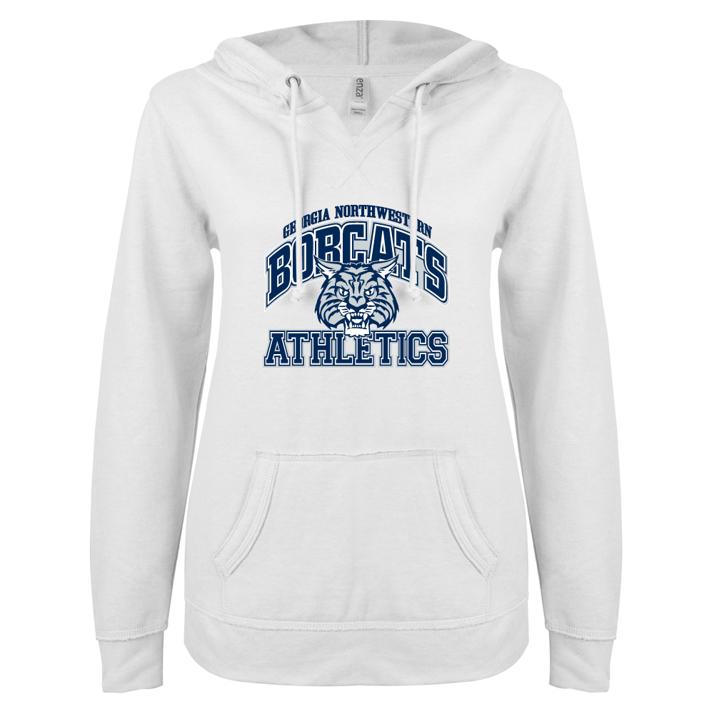 GNTC ENZA Womens White V Notch Raw Edge Fleece Hoodie GNTC Athletics