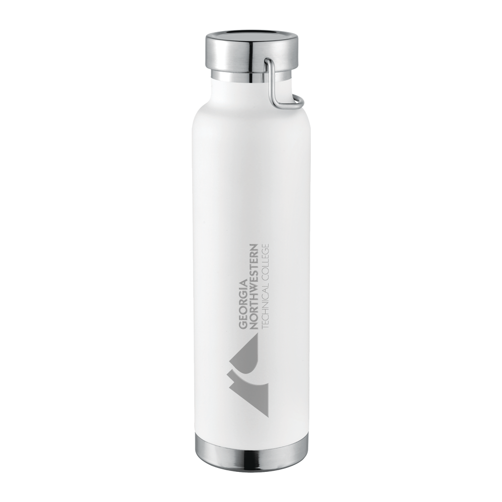 GNTC Thor Copper Vacuum Insulated White Bottle 22oz GNTC Horizontal Mark Engraved
