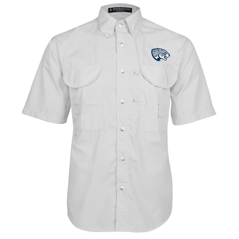 Augusta Jaguars White Fishing Shirt Performance Short Sleeve- Jaguar Head