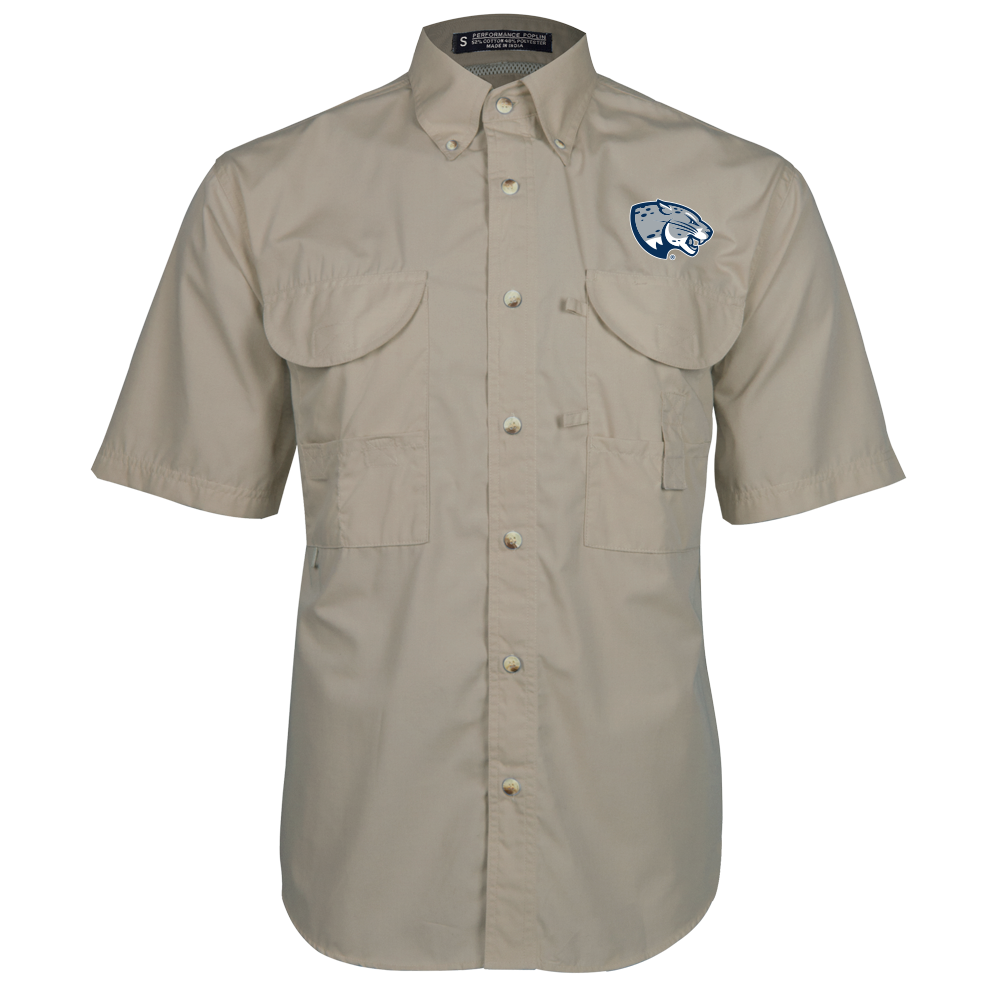 Augusta Jaguars Khaki Fishing Shirt Performance Short Sleeve- Jaguar Head