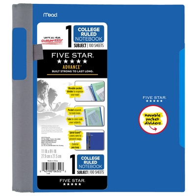 Five Star Advance Wirebound Notebook 1-Subject College Ruled- Assorted Colors