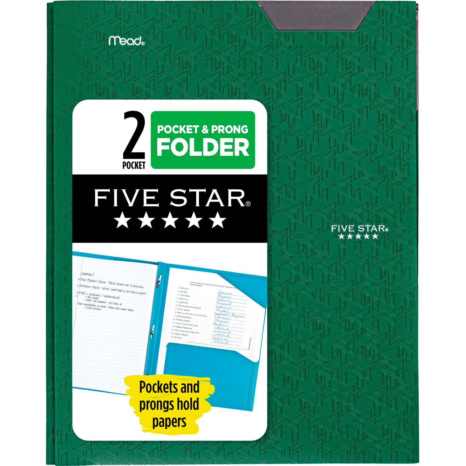 Five Star Stay-Put Pocket & Prong Folder- Assorted Colors