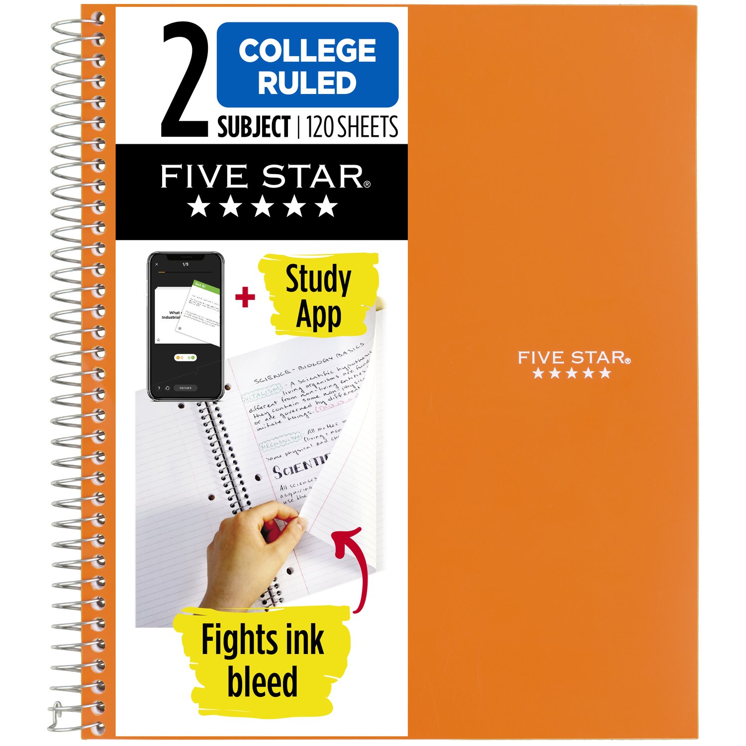 Five Star Wirebound Notebook 2-Subject College Ruled 120ct- Assorted Colors
