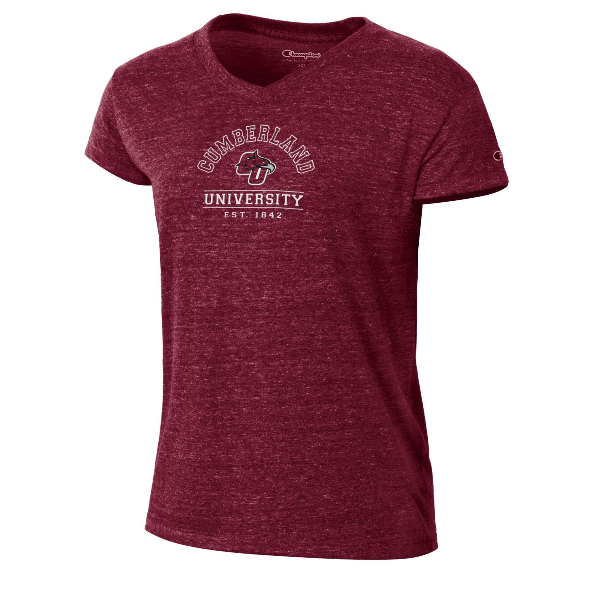 Cumberland University Arch Logo Women's Triumph V-neck Tshirt