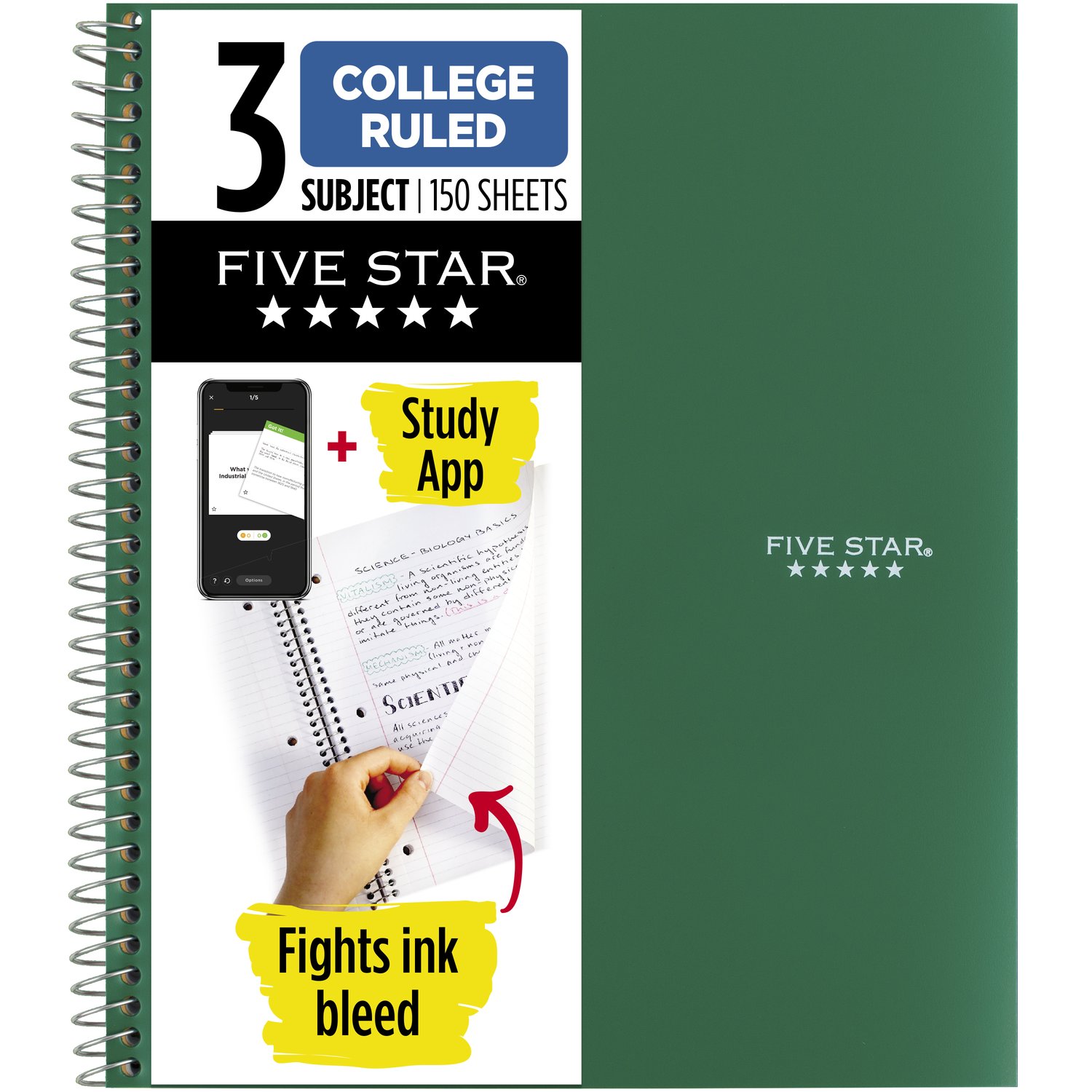 Five Star Wirebound Notebook 3-Subject College Ruled 150ct- Assorted Colors