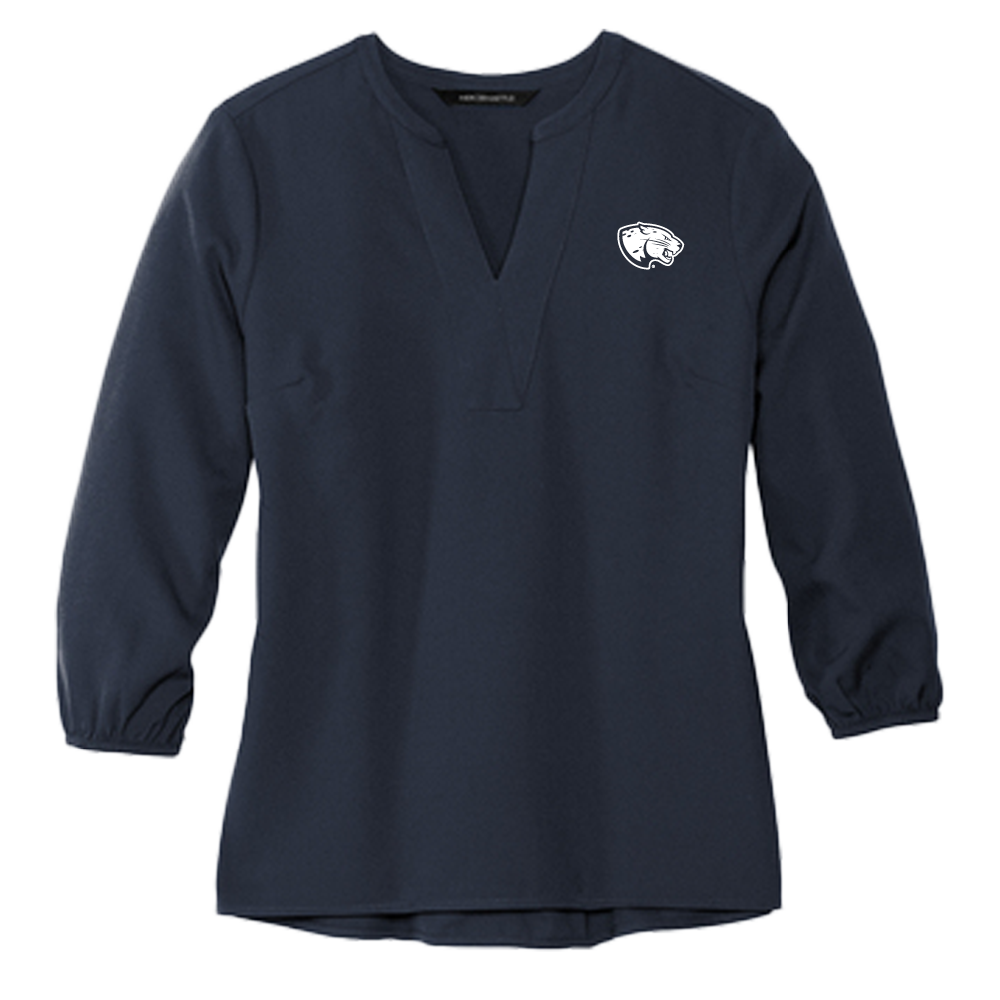 Augusta Jaguars Mercer + Mettle Womens Navy 3/4 Sleeve Crepe Blouse- Jaguar Head