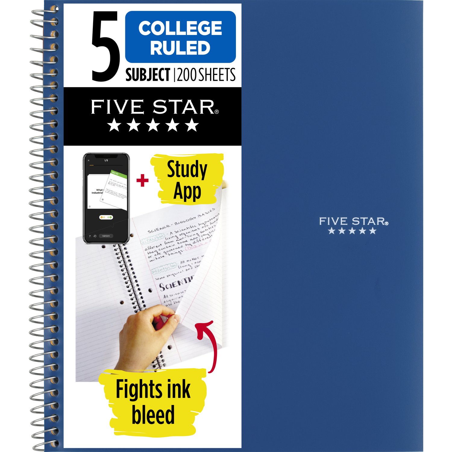 Five Star Wirebound Notebook 5-Subject College Ruled 200ct- Assorted Colors