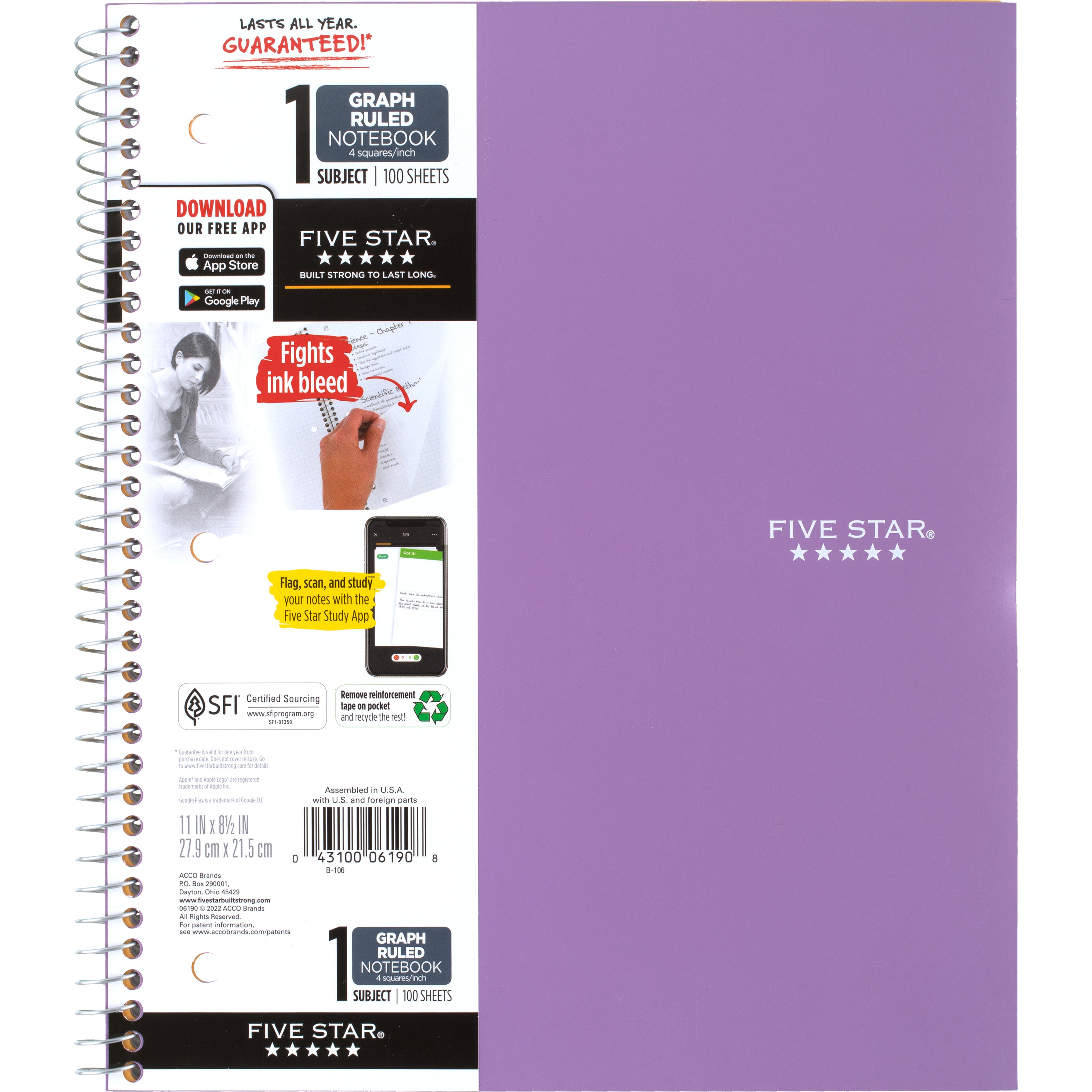 Five Star Wirebound Graph Ruled Notebook - 1 Subject 100ct