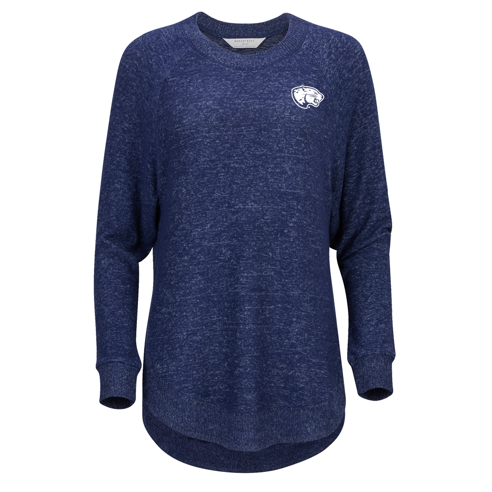 Augusta Jaguars Boxercraft Womens Navy Heather Cuddle Oversized Crew- Jaguar Head