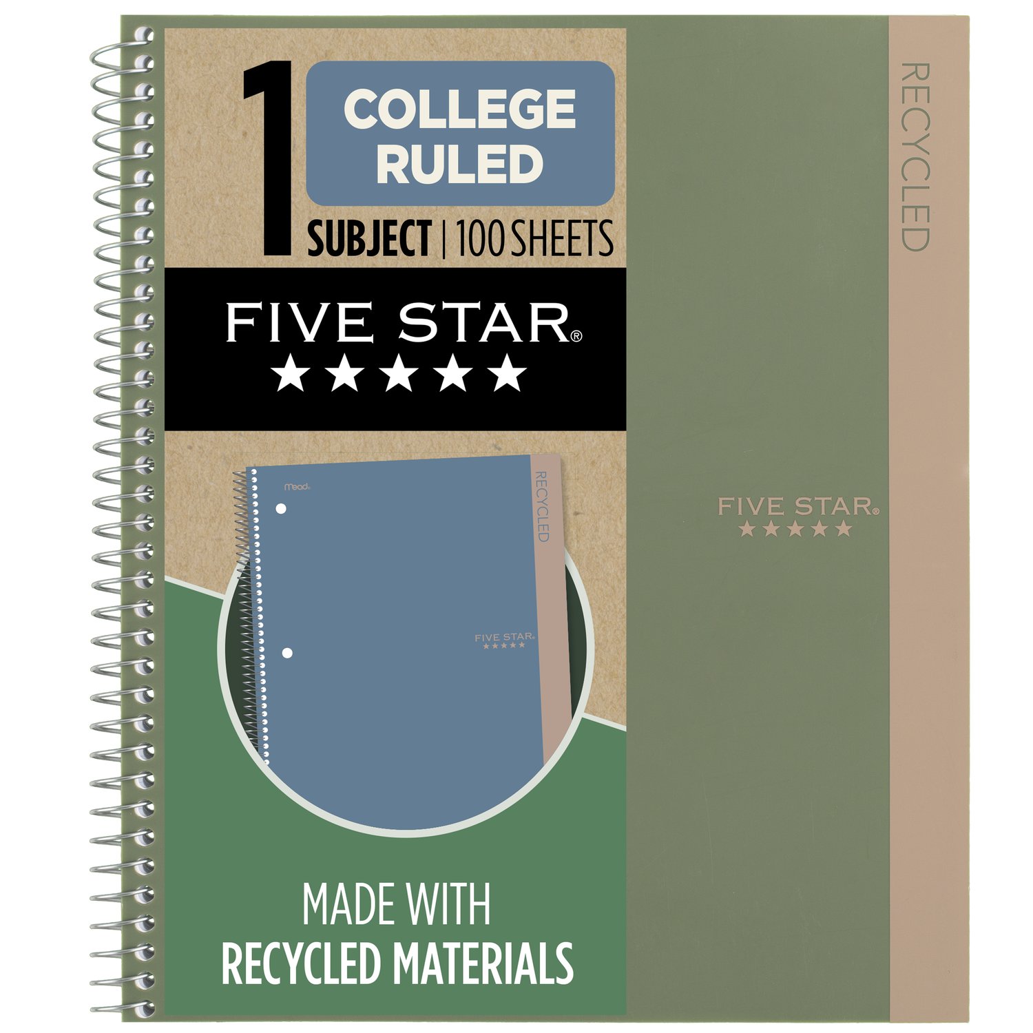Five Star 1-Subject Recycled Notebook- 100ct College Ruled