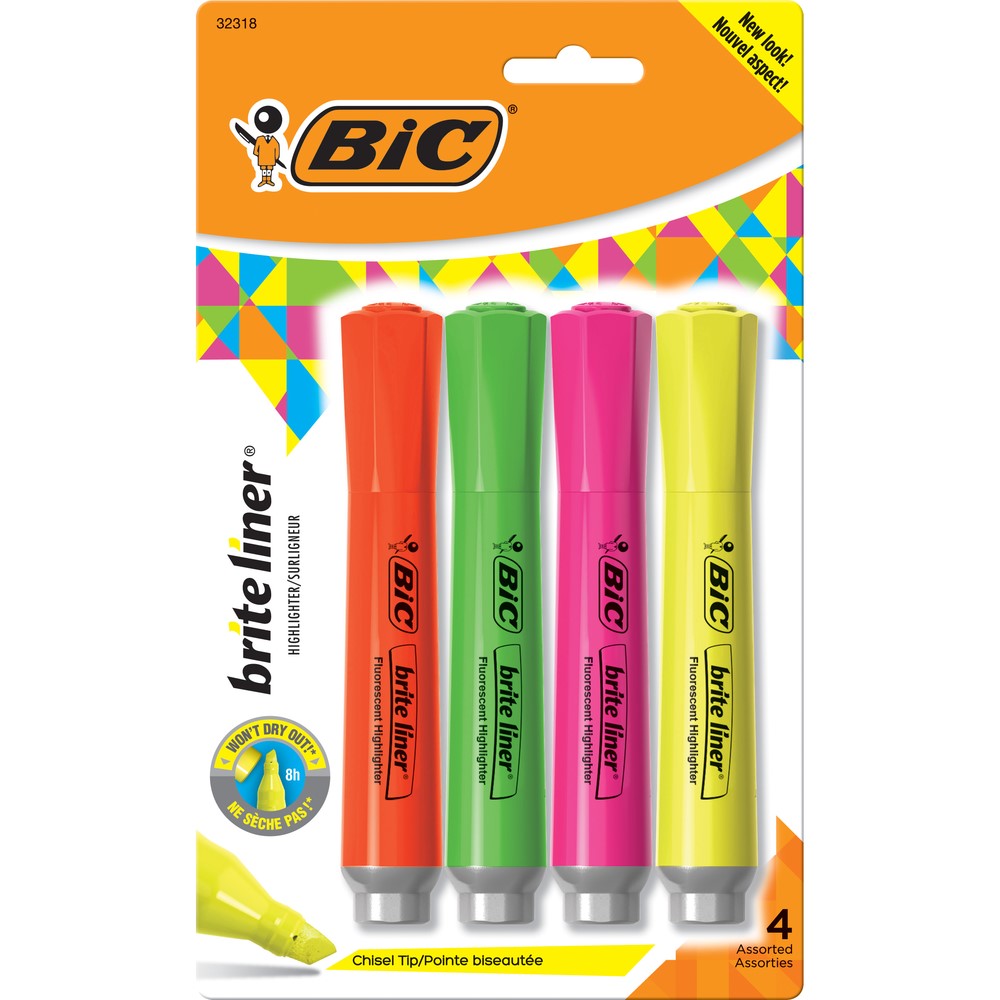 BIC Brite Liner Grip Tank Style Highlighter - 4 Pack