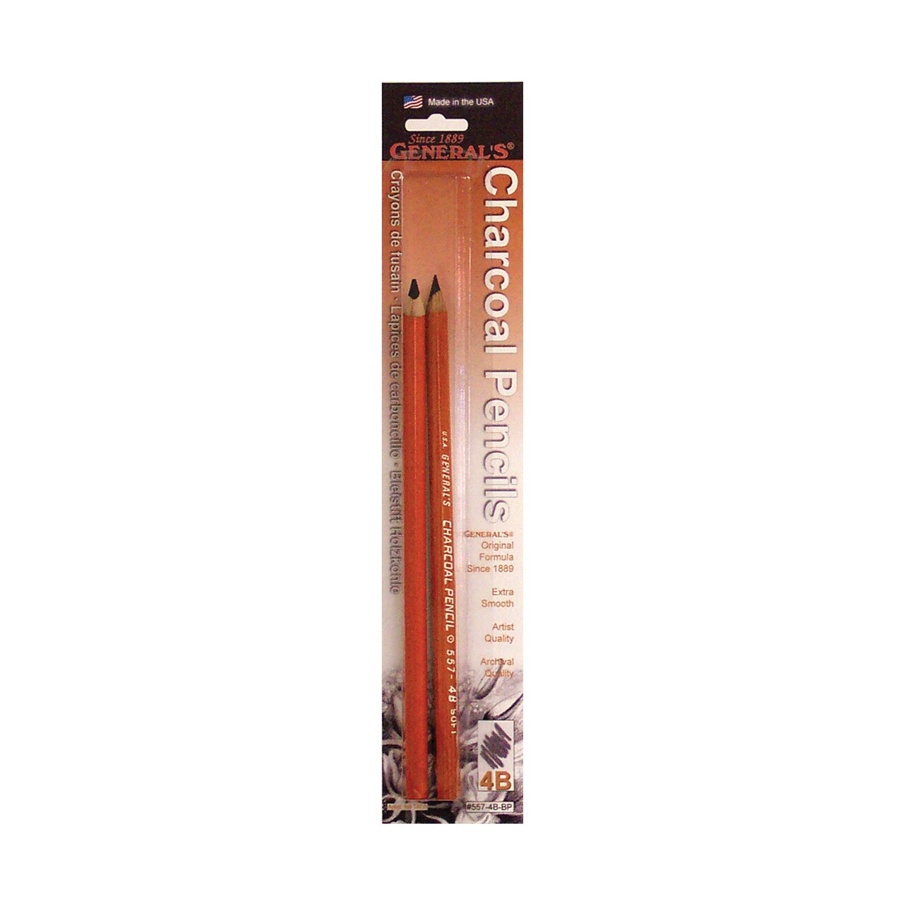 General's Charcoal Pencil 2pk, 4B