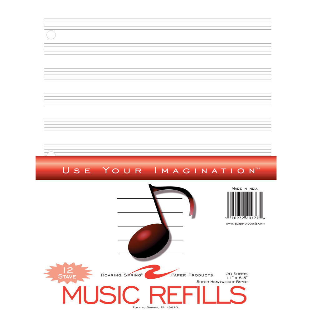Music Filler Paper - White 8.5x11in 20Sheets 12 Stave