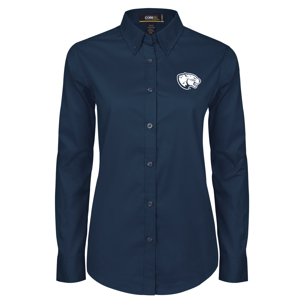 Augusta Womens Navy Twill Button Down Long Sleeve- Jaguar Head