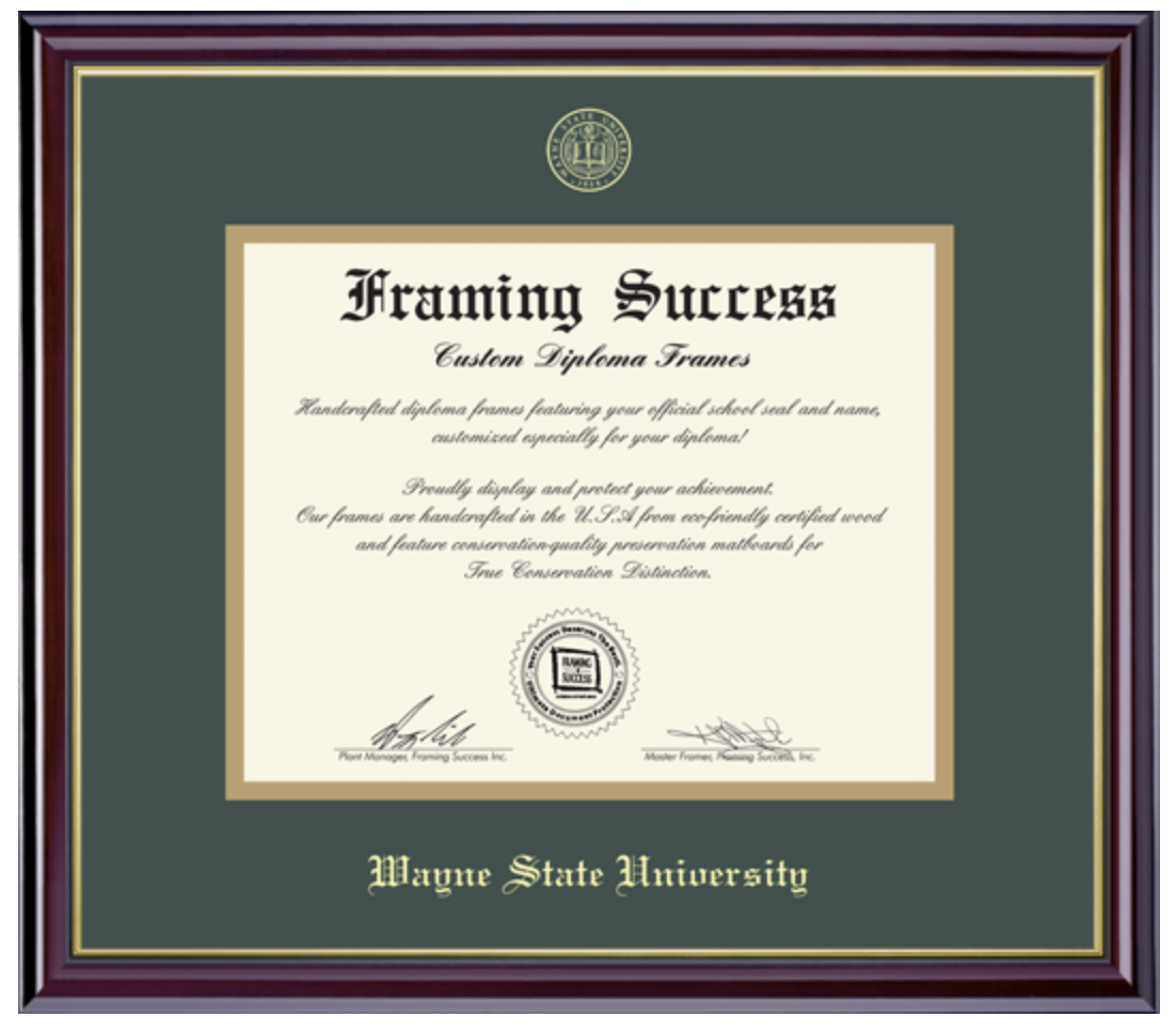 Wayne State University Green and Gold Double Mat w/ Windsor Moulding