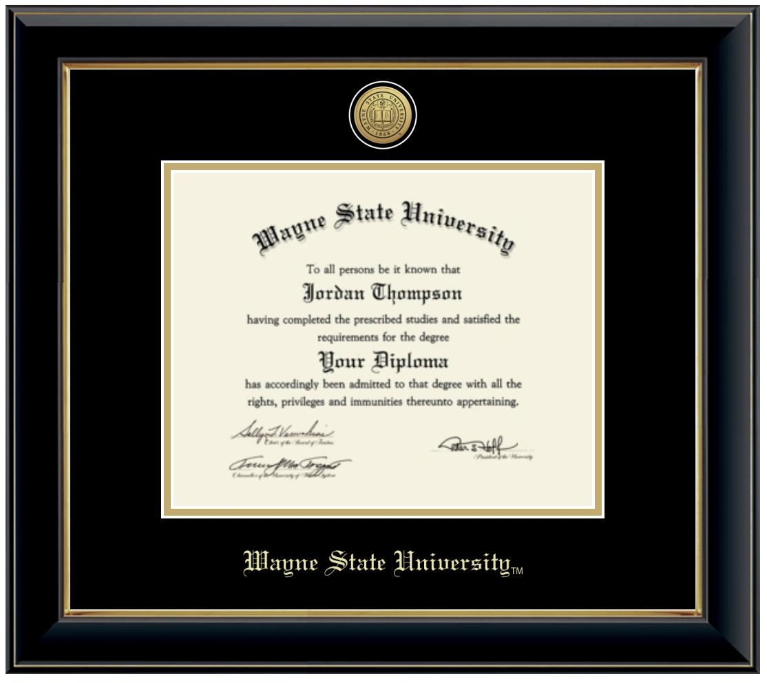 Wayne State University Gold Engraved Medallion Diploma Frame in Onyx