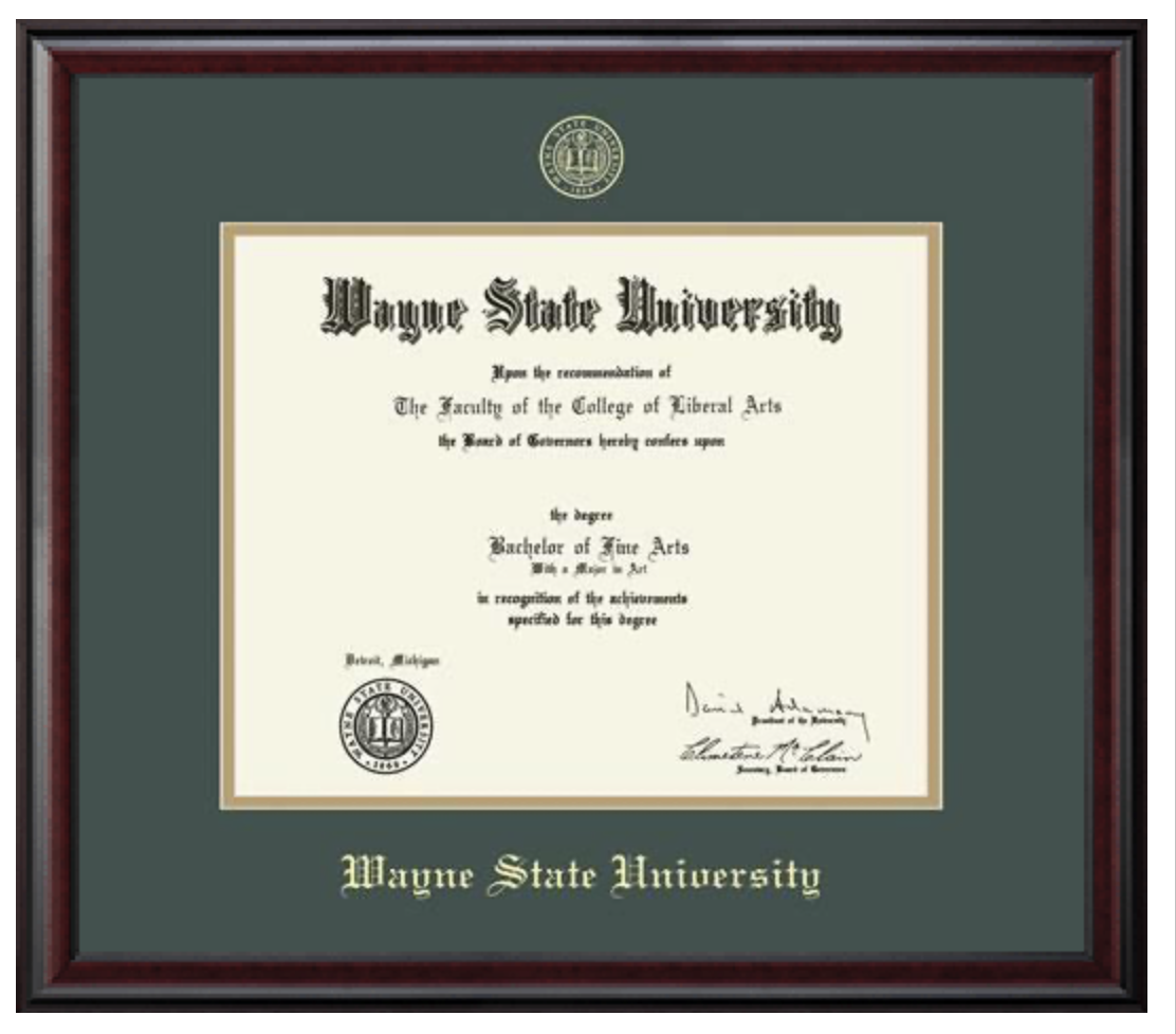 Wayne State University Diploma - BA/MA w/ Classic Moulding