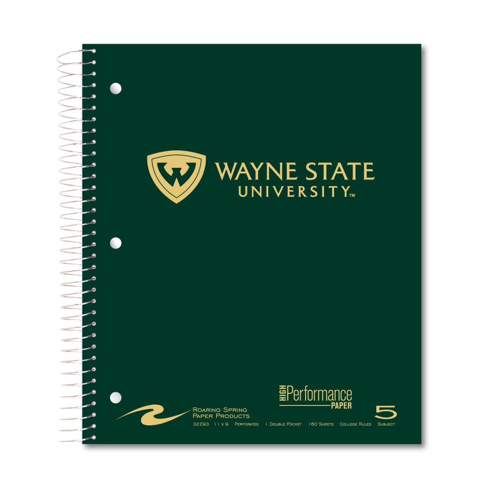 Wayne State University Foil 5-subject Notebook- Dark Green