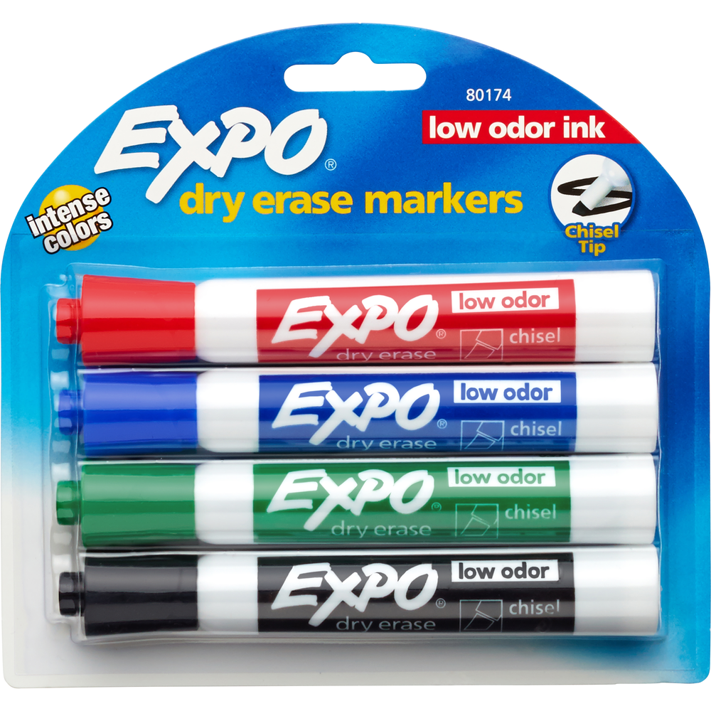 Expo Low Odor Dry Erase Chisel Markers- Assorted 4pk