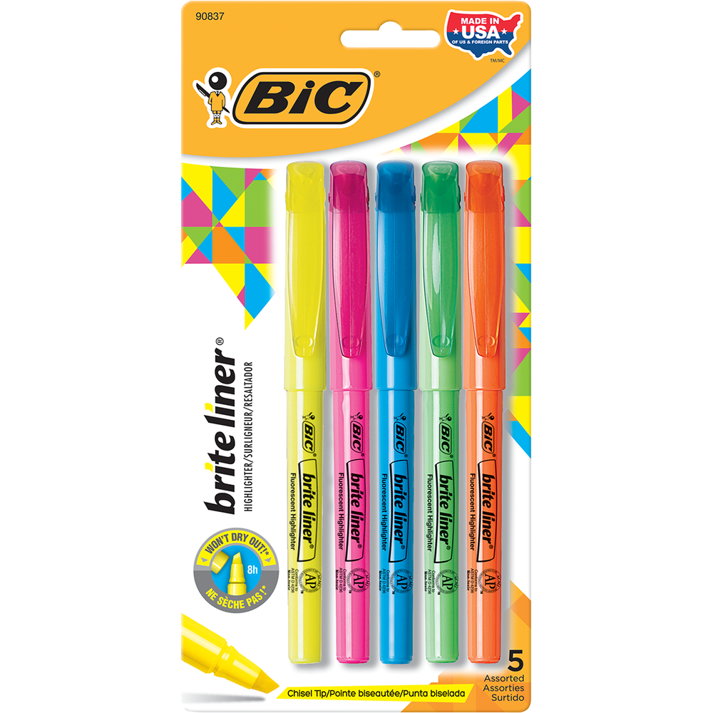 BIC Brite Liner Highlighter- Assorted Color 5pk
