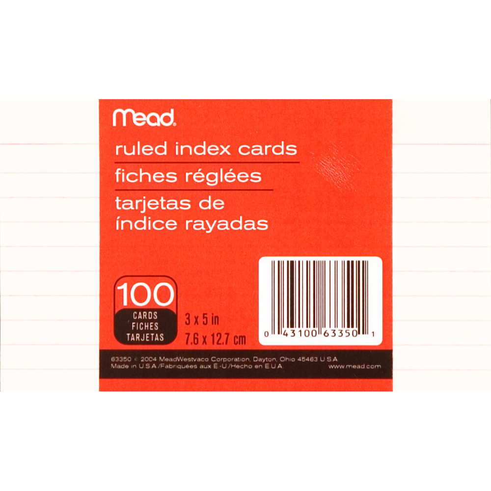 Mead Ruled Index Cards White 3x5in 100Ct