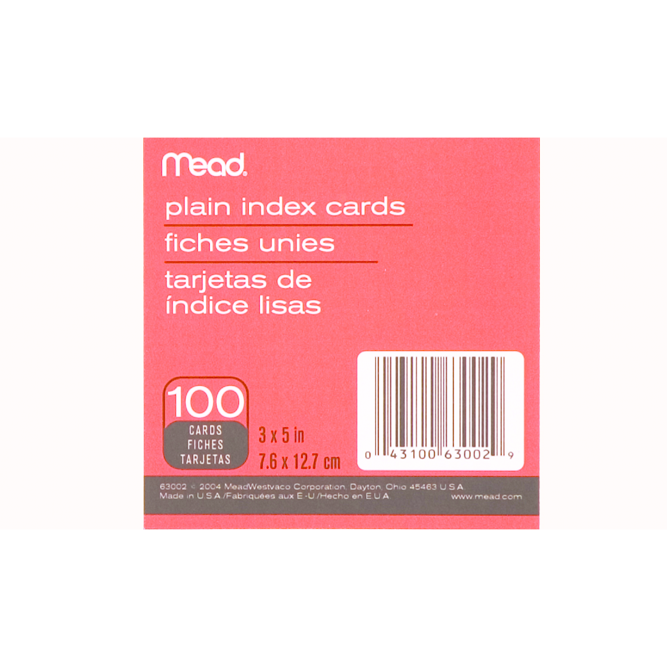 Mead Blank Index Cards White 3x5in 100Ct