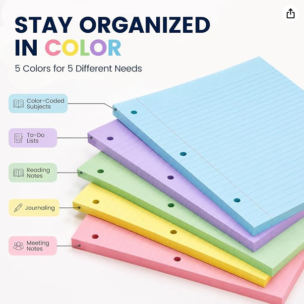 Koogel Colored Looseleaf Notebook Paper