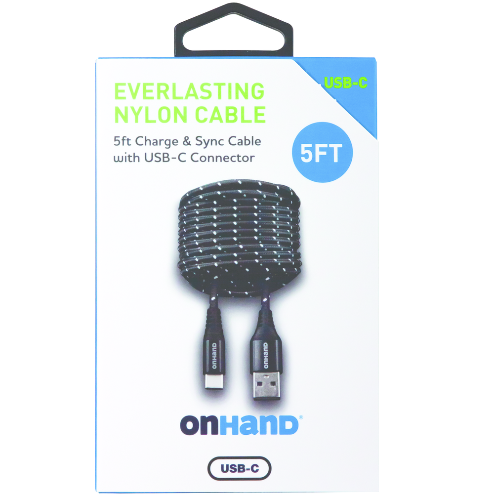 OnHand Charging Cable 5ft BP USB-A to USB-C, Black