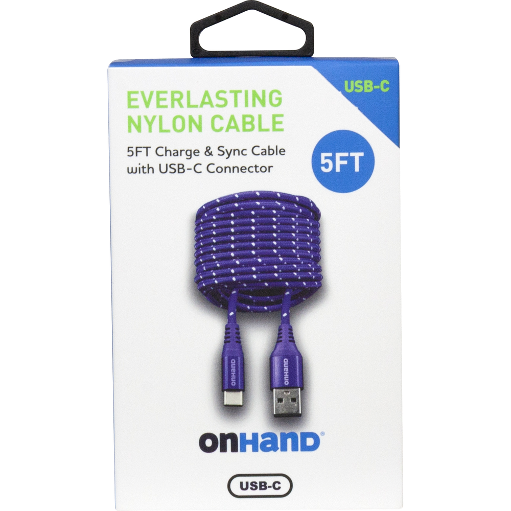 OnHand USB-C Charging Cable 5ft BP USB-A to USB-C, Purple