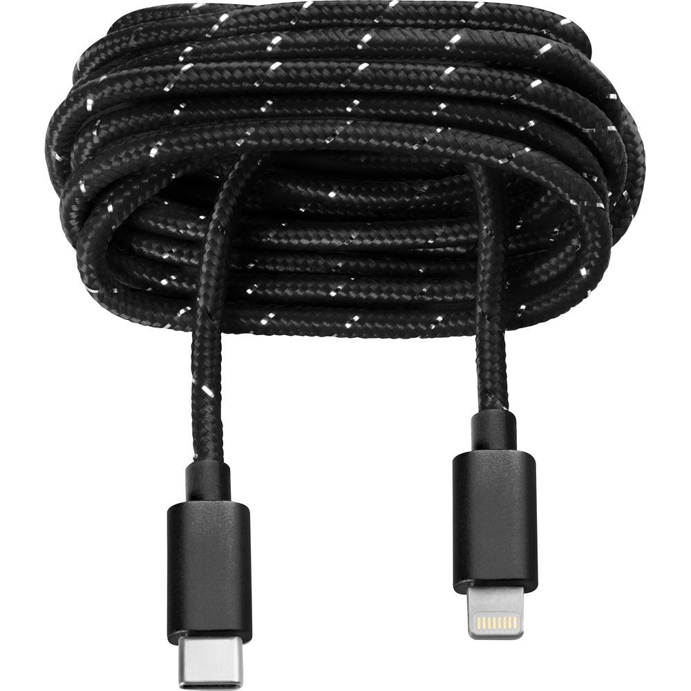 OnHand Everlasting Nylon Charge and Sync Cable 5ft BP USB-C to Lightning, Black (MFi certified)