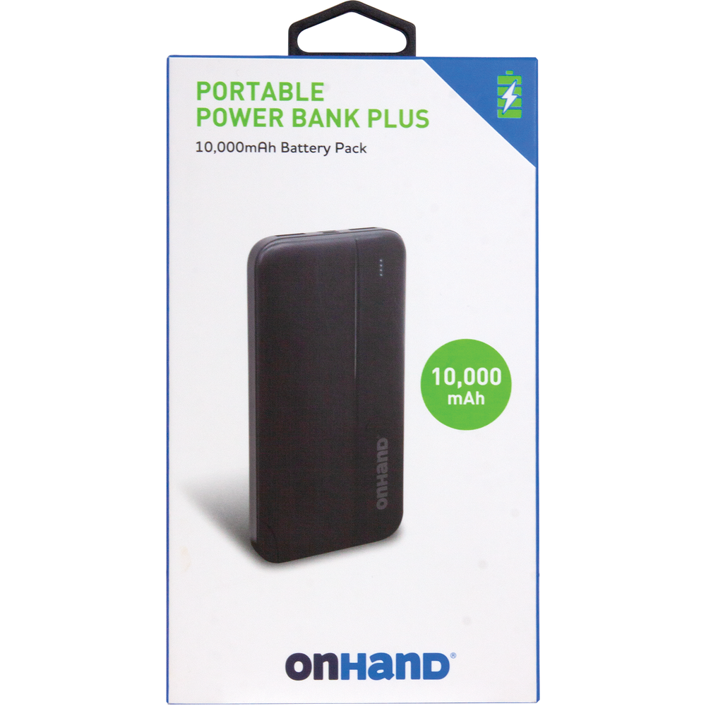 OnHand Portable Power Bank Plus Black 10,000mAh 1Pk BP