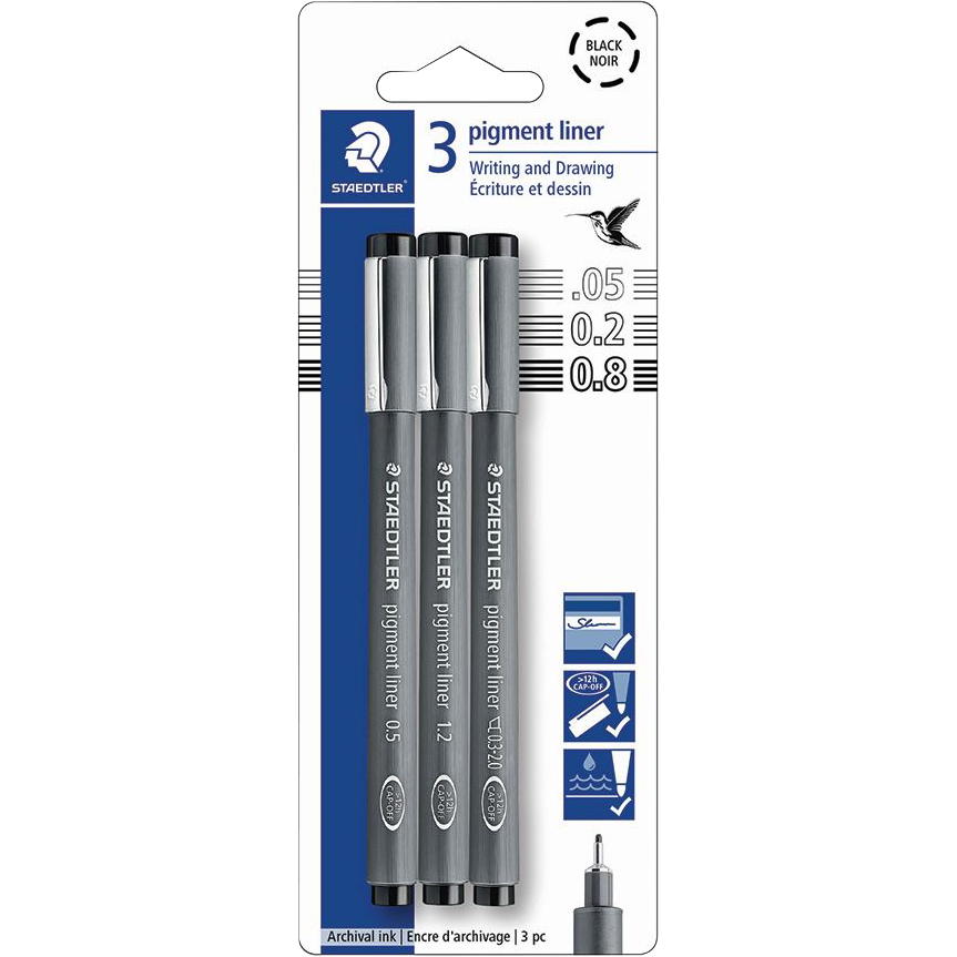 Staedtler Pigment Liner Pens Black 3pk