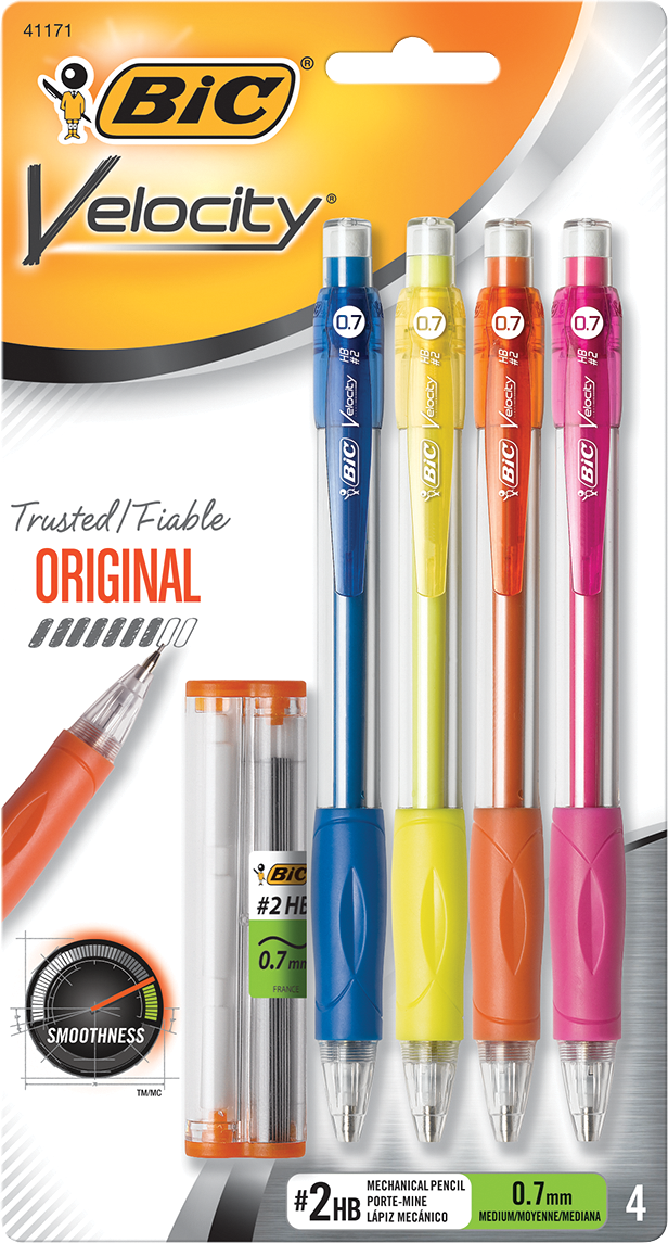 BIC Velocity Original Mechanical Pencil 0.7mm- 4Pk with Refill