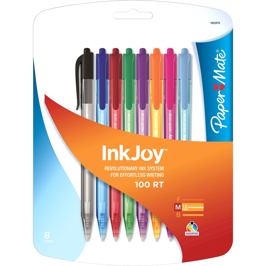 Paper Mate InkJoy 100RT Retractable Medium Ballpoint Pen- 8pk