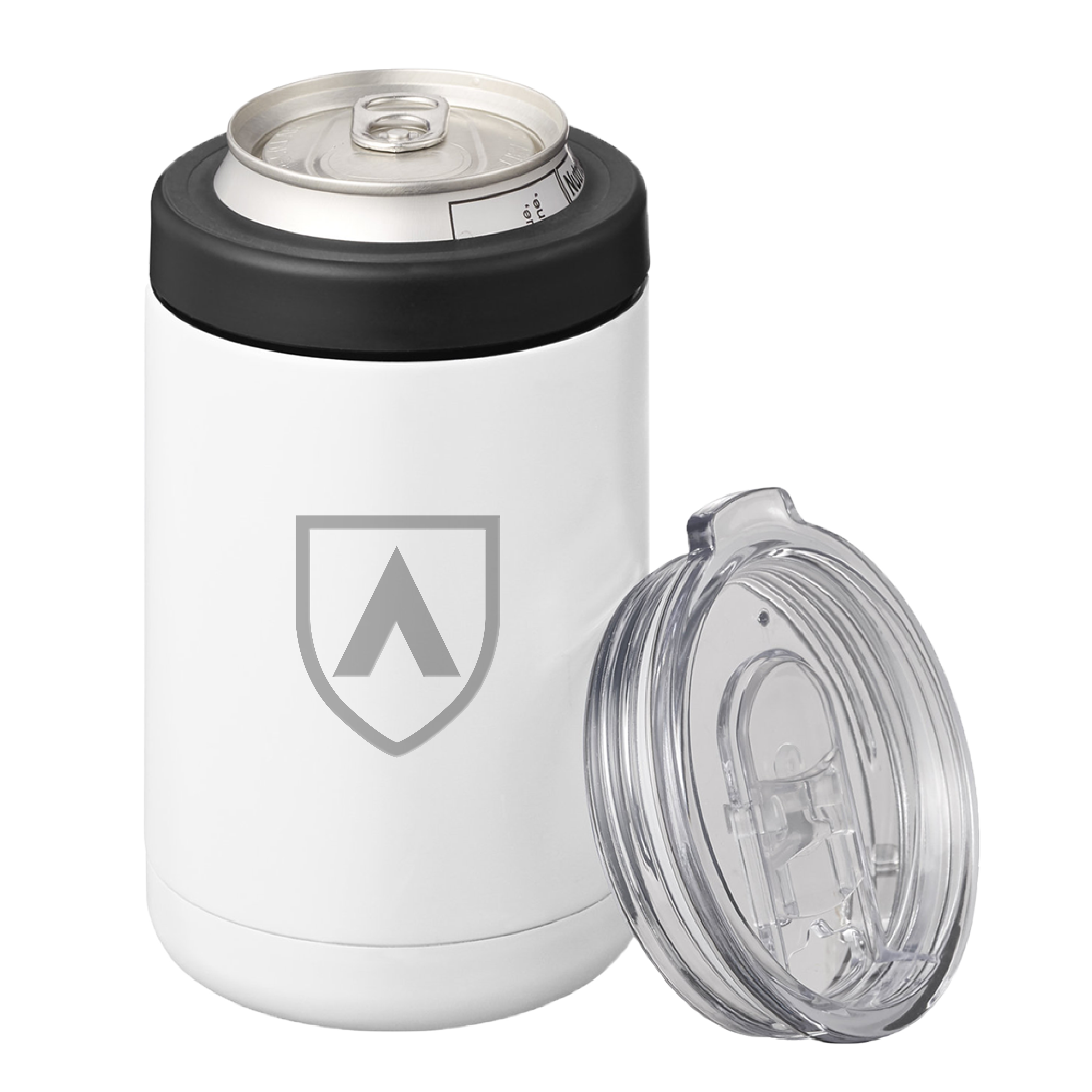 Aiken Technical 2 in 1 White Can Cooler Tumbler 12oz Aiken Technical College Shield Engraved