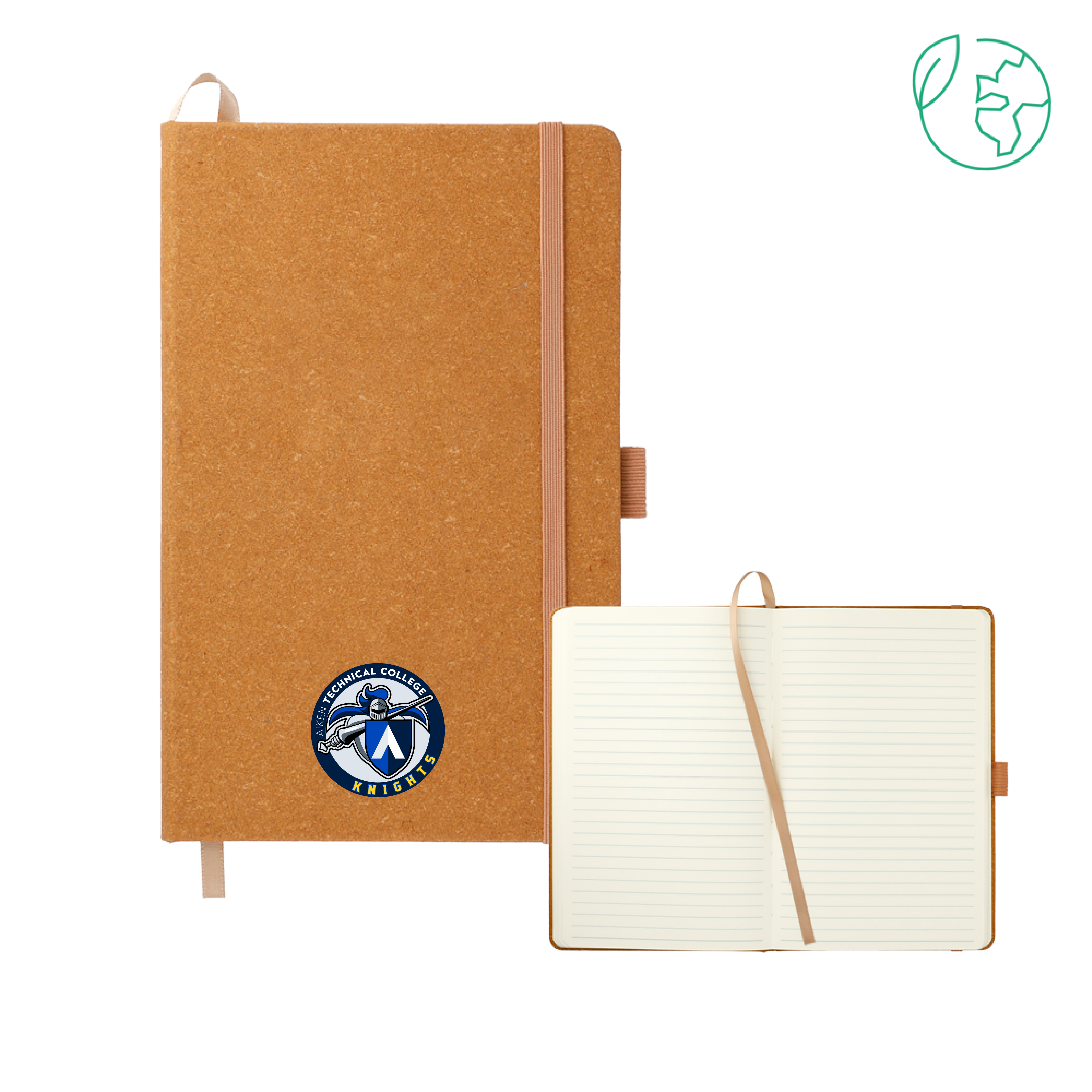 Aiken Technical 5.5 x 8.5 Natural FSC Mix Recycled Leather Bound Journal ATC Knights Emblem