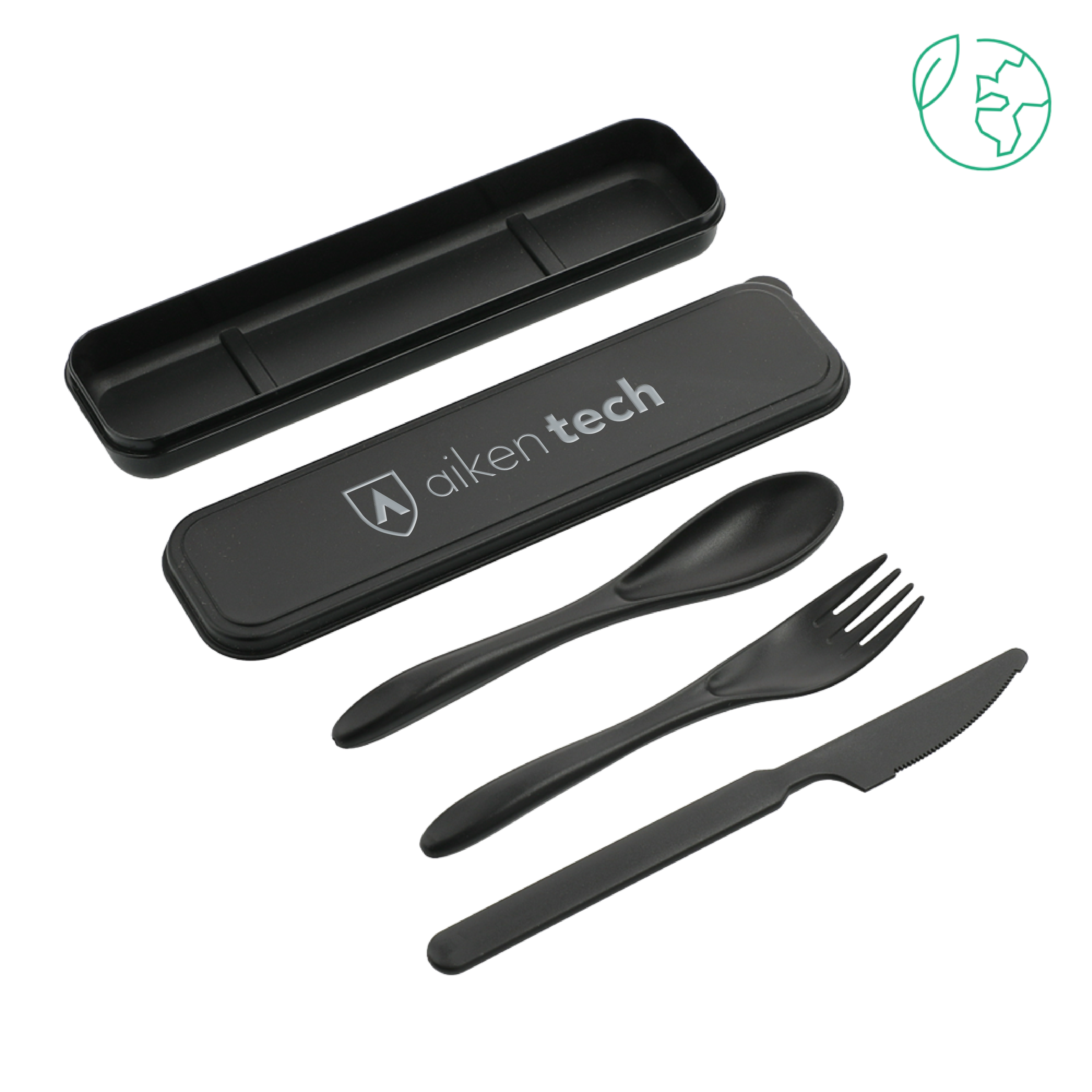 Aiken Technical Bamboo Fiber Black Cutlery Set Aiken Technical College Secondary Mark Flat Engraved