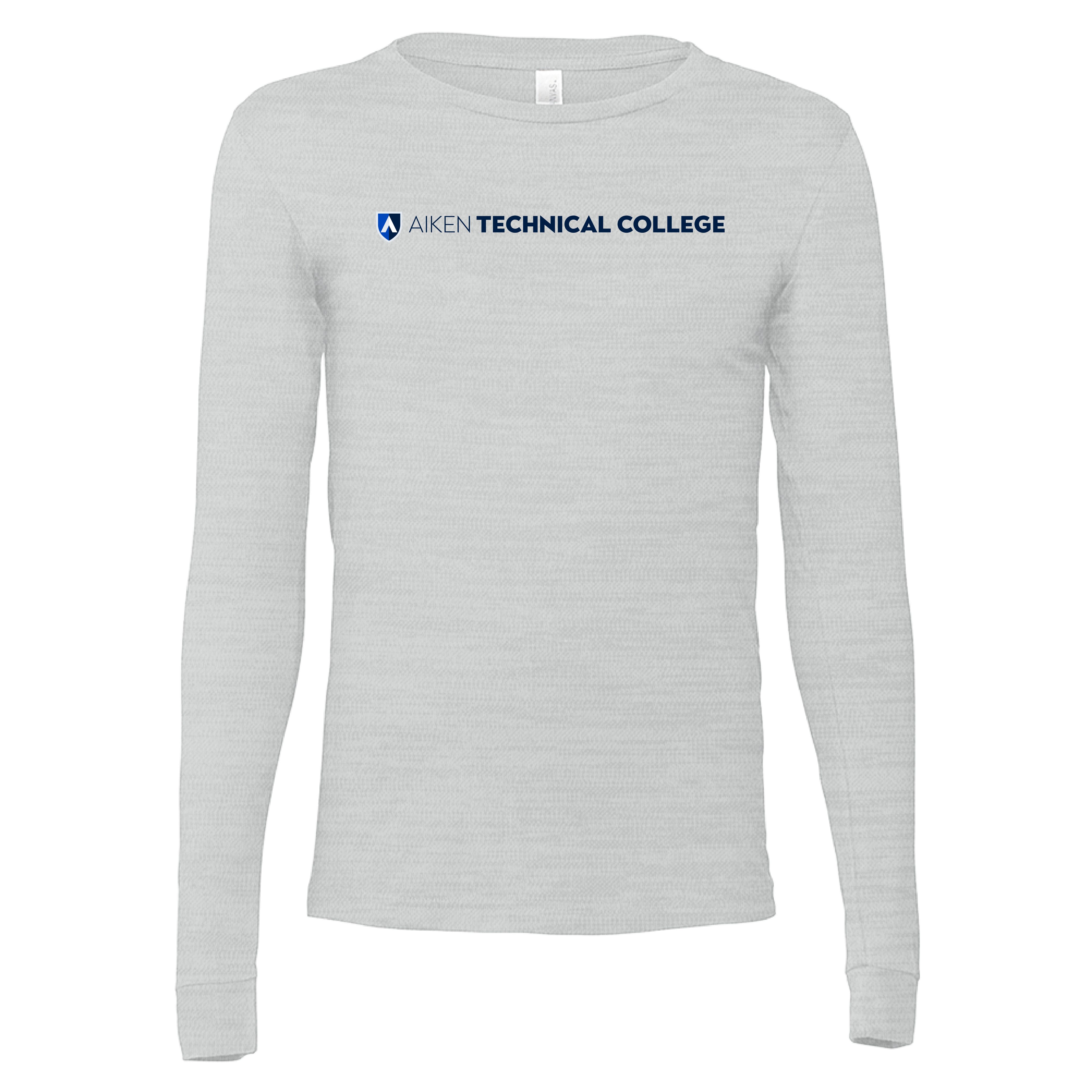 Aiken Technical Bella + Canvas Ash Grey Jersey Cotton Long Sleeve T Shirt ATC Primary Mark Flat
