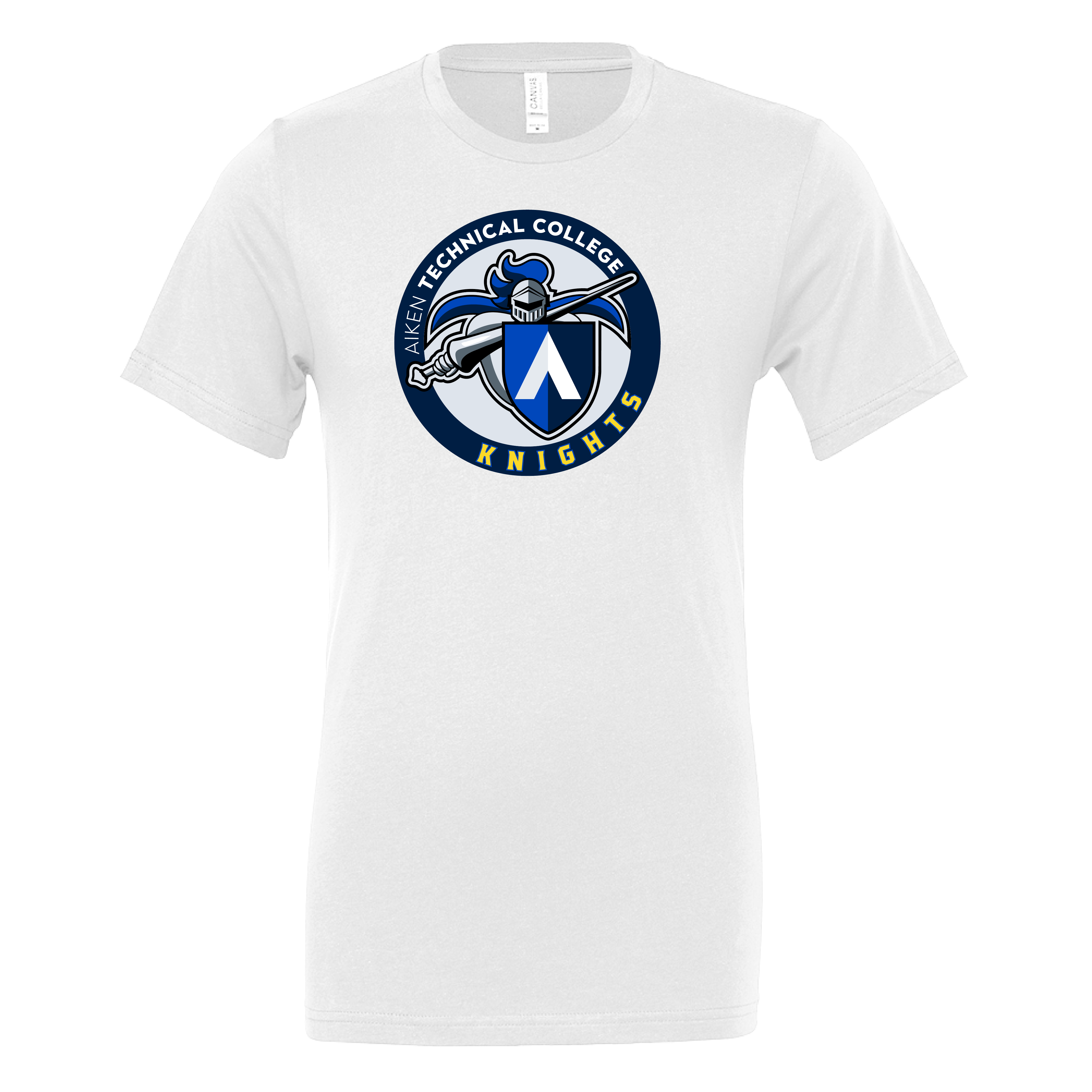 Aiken Technical Bella + Canvas White Jersey Cotton T Shirt Aiken Technical College Knights Emblem