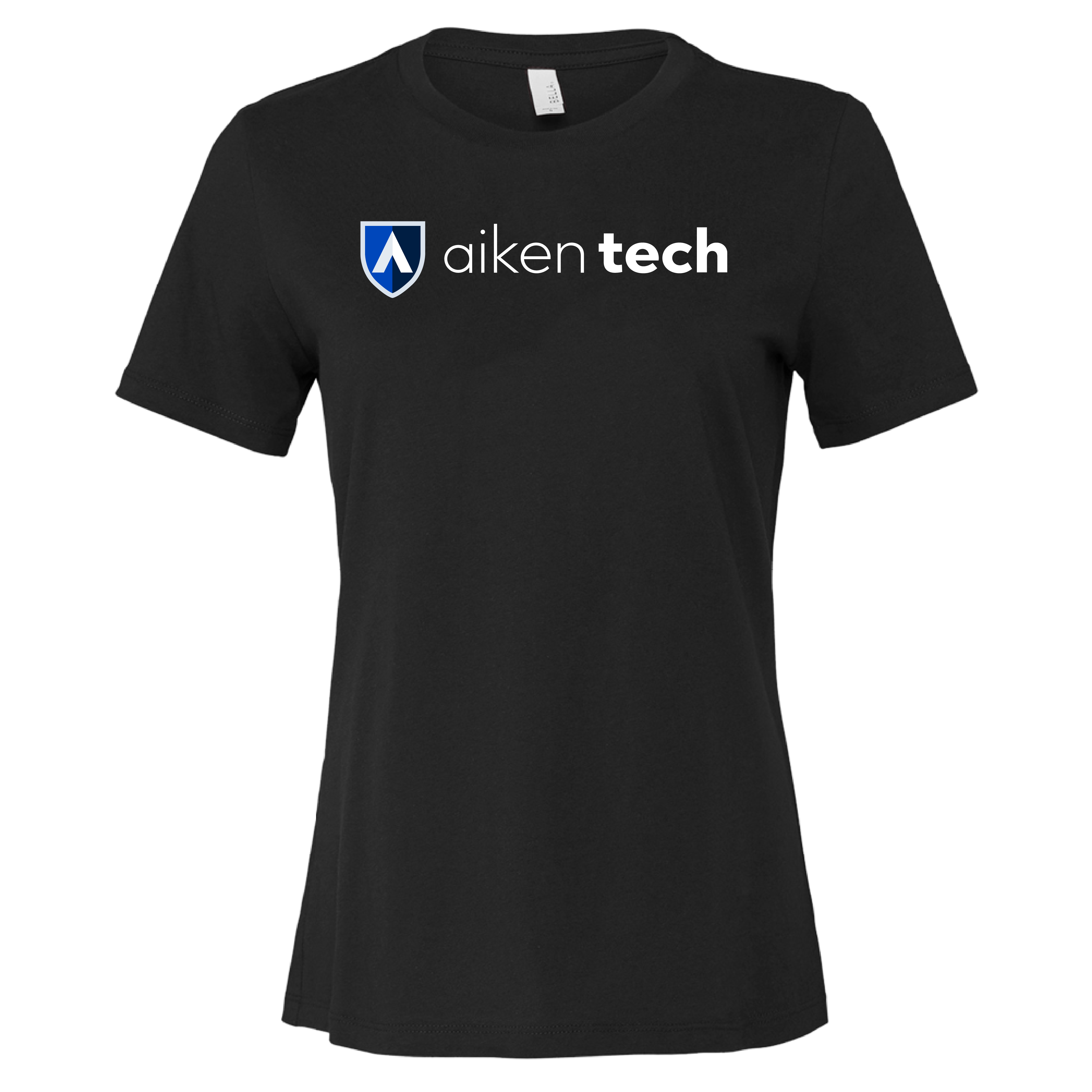 Aiken Technical Bella + Canvas Womens Black Relaxed Cotton T Shirt ATC Secondary Mark Flat