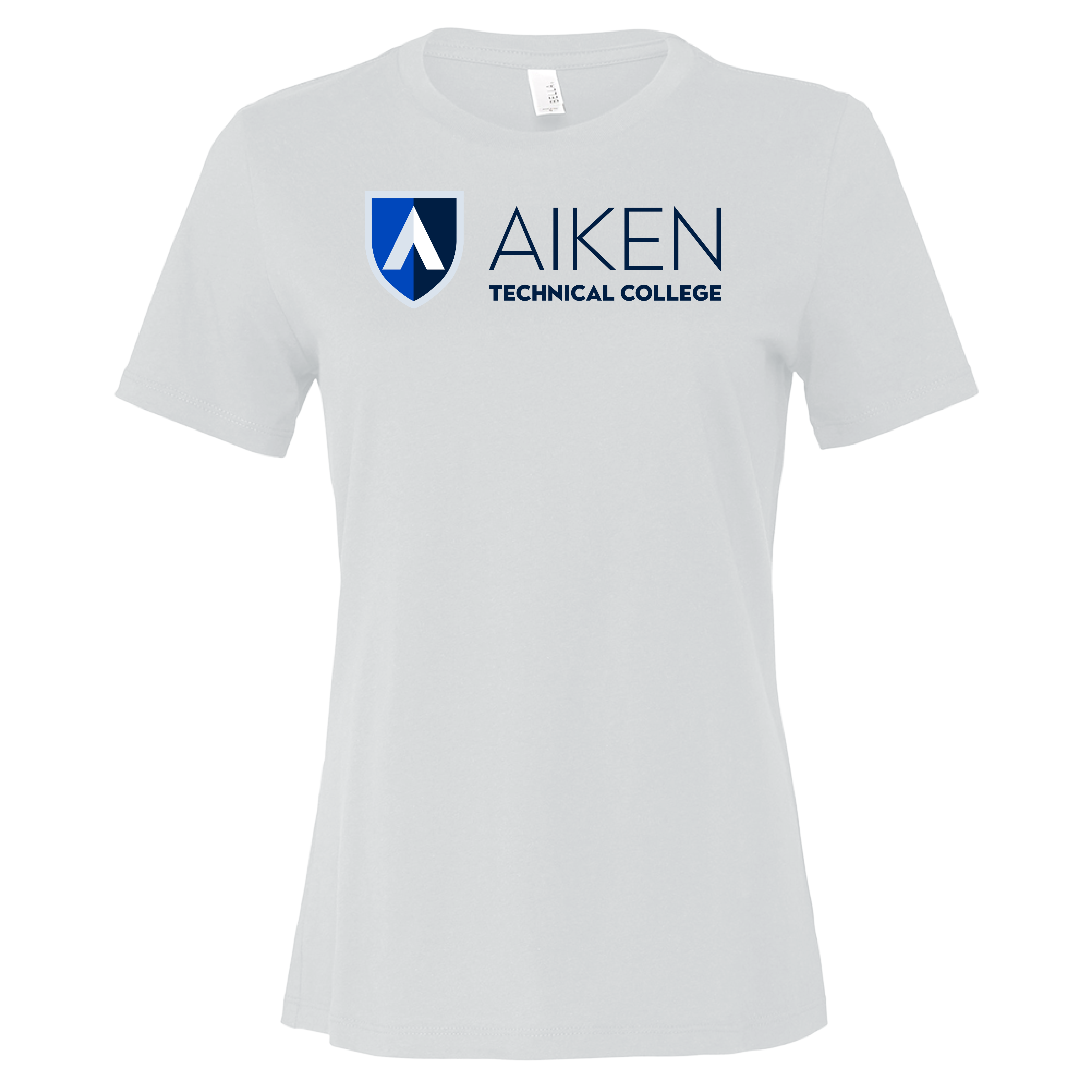 Aiken Technical Bella + Canvas Womens White Relaxed Cotton T Shirt ATC Primary Mark Stacked