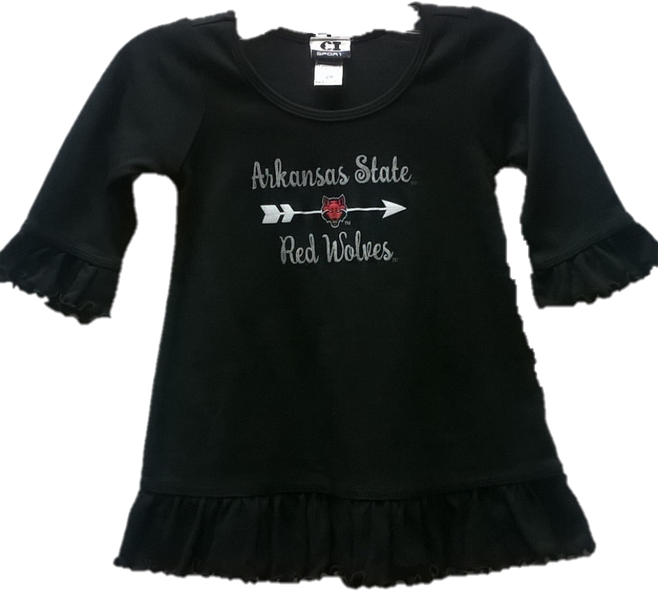 Arkansas State Ruffled 3/4 Sleeve Dress