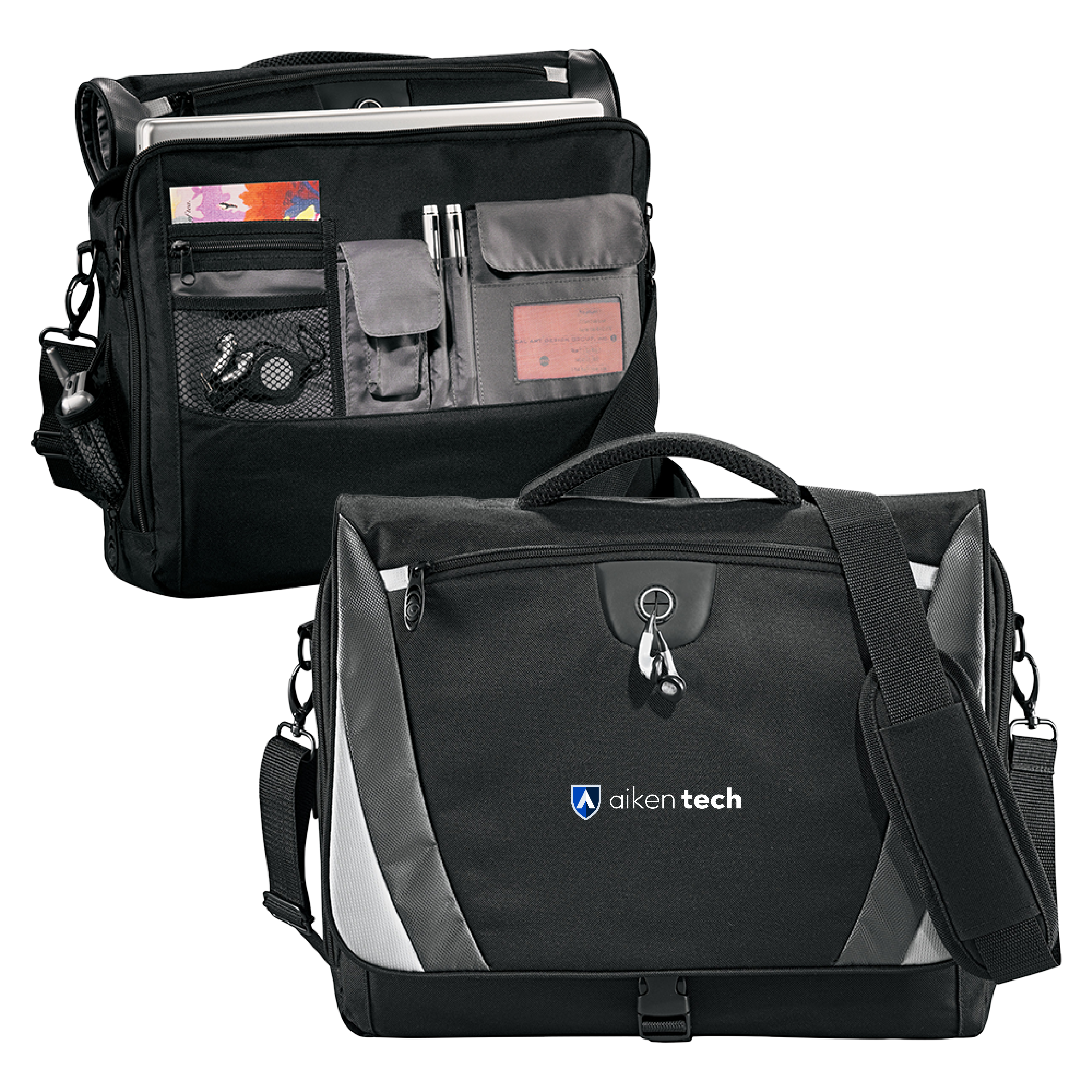 Aiken Technical Black/Grey Slope Computer Messenger Bag Aiken Technical College Secondary Mark Flat