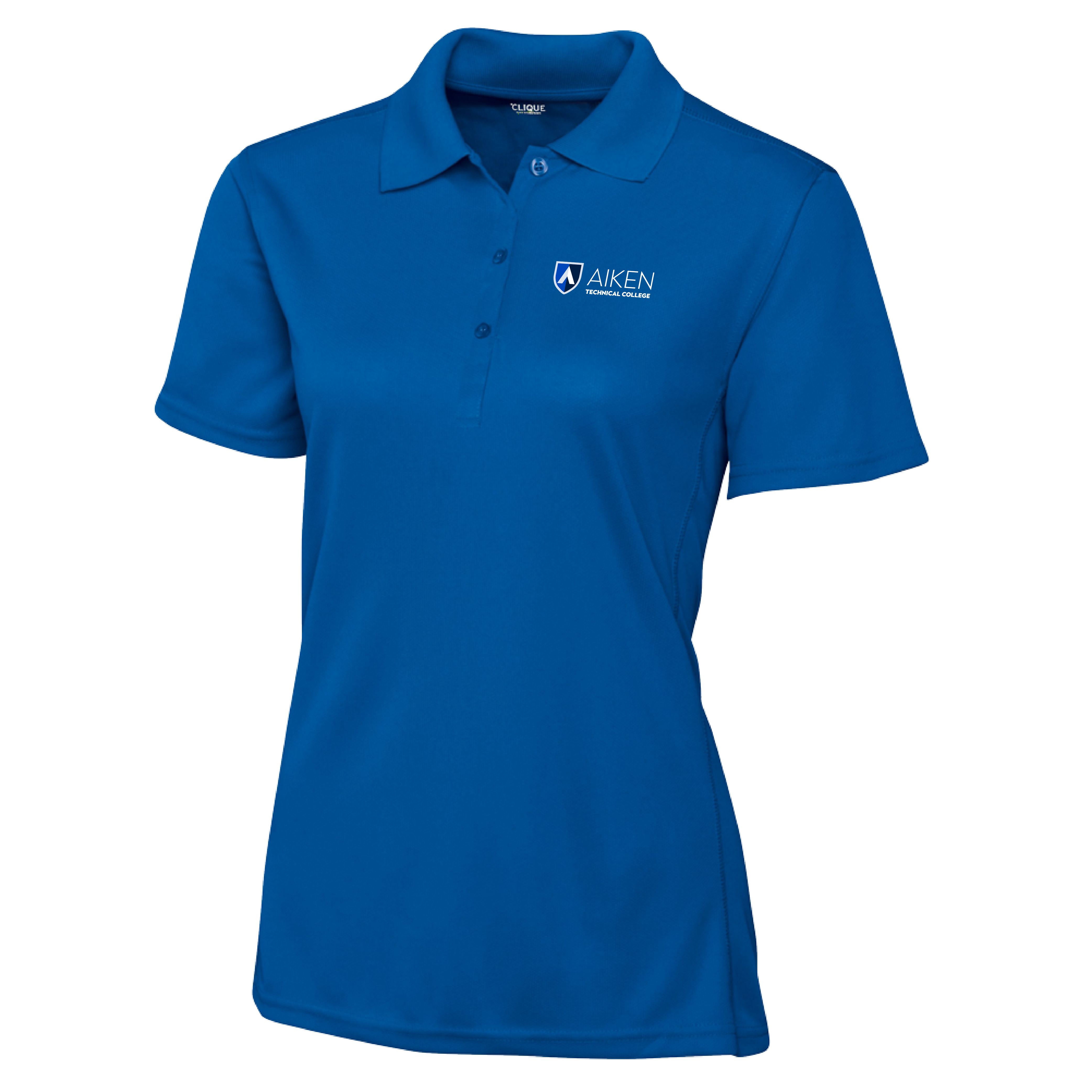 Aiken Technical C&B Womens Royal Clique Ice Pique Polo ATC Primary Mark Stacked