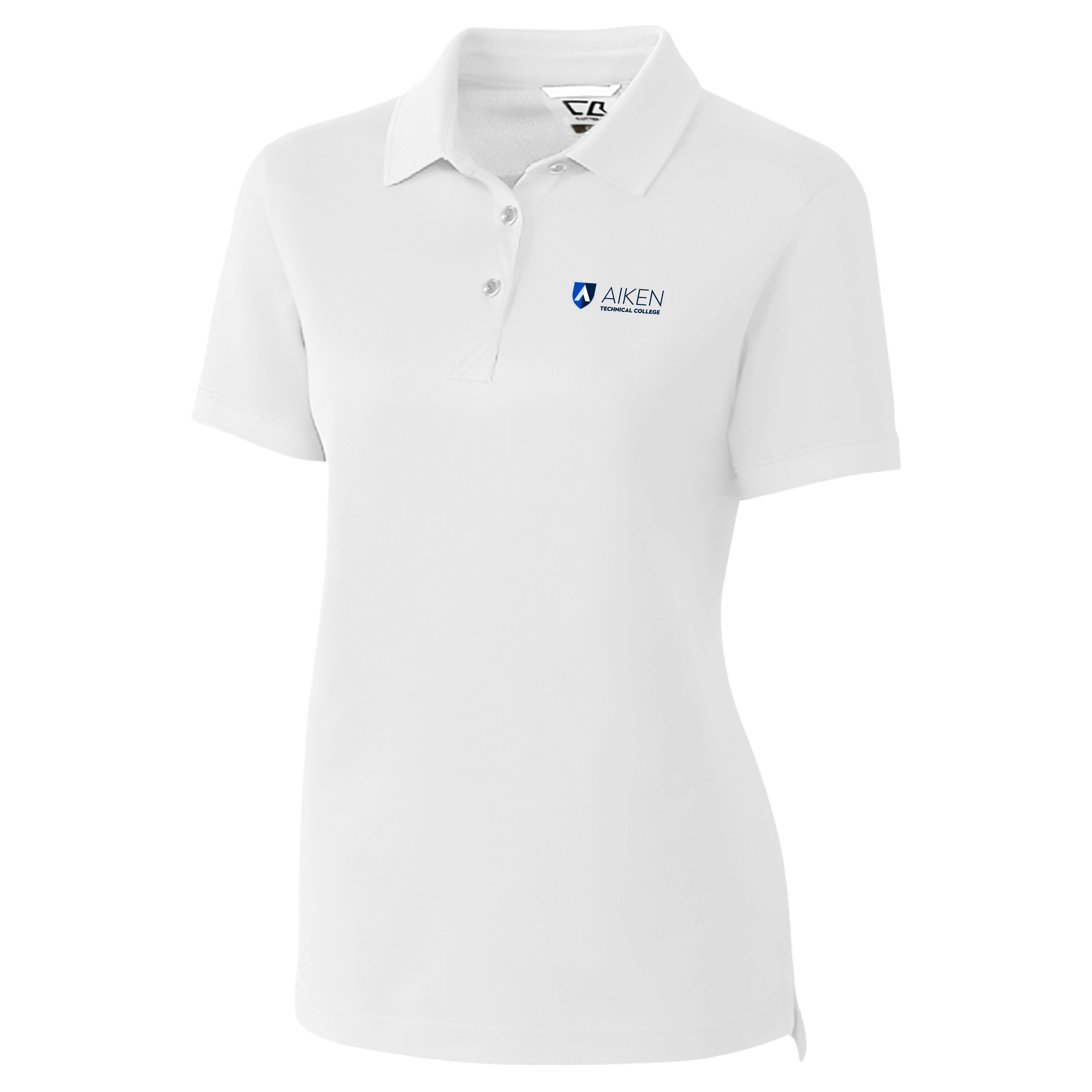 Aiken Technical C&B Womens White Advantage Polo Aiken Technical College Primary Mark Stacked